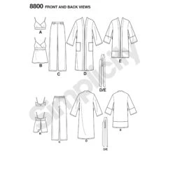 Simplicity Pattern 8800 Misses Robe Pants Top -Jaycotts Shop simplicity robe bralette pajamas pattern 8800 front back views