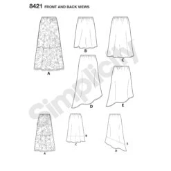 Simplicity Pattern 8421 Skirts In Three Lengths With Hem Variations -Jaycotts Shop simplicity skirts aline skirt easy miss pattern 8421 front back view