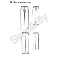 Simplicity Pattern 8518 Girls And Misses Slim- Fit Lounge Trousers -Jaycotts Shop simplicity slim pjs pattern 8518 front back view