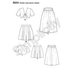 Simplicity Pattern 8654 Vintage Short Sleeved Top -Jaycotts Shop simplicity vintage 1940s short set skirt top pattern 8654 front back views
